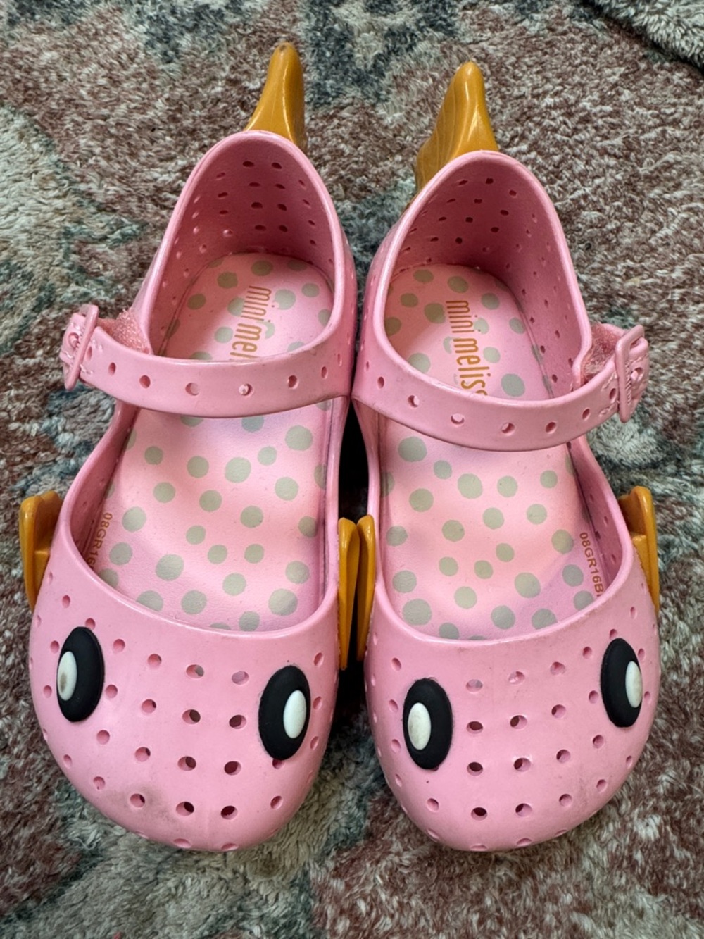 Mini Melissa Pink Mary Jane Sandals with Yellow Duck Heels